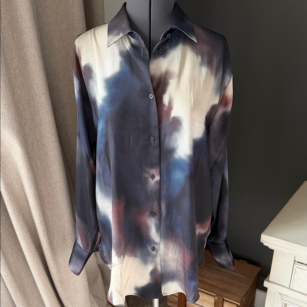 H&M Women's Multicolor Long Button Down Shirt Size S EUC‎ Dark Moody Avant Garde